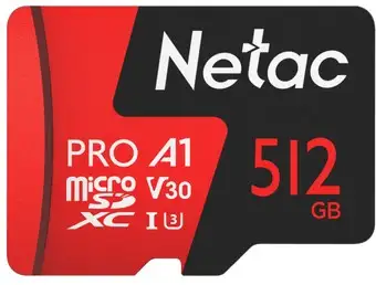 Карта памяти Netac MicroSDXC 512GB V30/A1/C10 Netac P500 Extreme Pro с адаптером